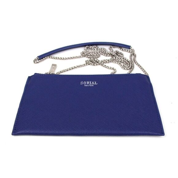 SORIAL BLUE GENUINE LEATHER CHAIN STRAP X-BODY CLUTCH SHOULDER BAG HANDBAG PURSE - Picture 6 of 9